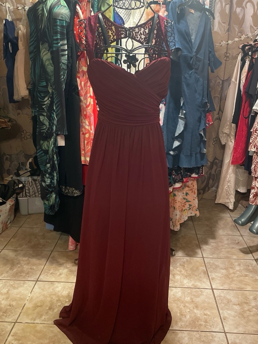 Bill Levkoff Burgundy Maxi Dress with Sleeveless V-Neck
